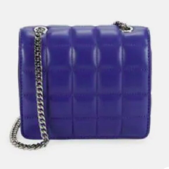 French Connection ~ Laine ~ Quilted Mini Crossbody Bag ~ Blue with Silver Chain - Picture 10 of 10